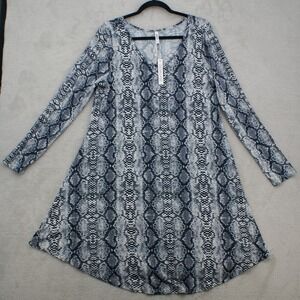 DEARCASE 2XL Grey Snakeskin Print V-Neck Long Sleeve Swing A-line Dress NWT